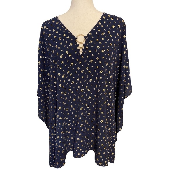 Michael Kors Metallic Floral Top. Navy. Size 1X. - Picture 1 of 6